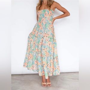 Zesica Strapless, Tiered, Floral dress